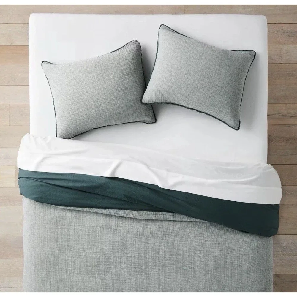 Casaluna Full Queen Chambray Cotton Duvet Cover Set Dark Teal Blue NEW